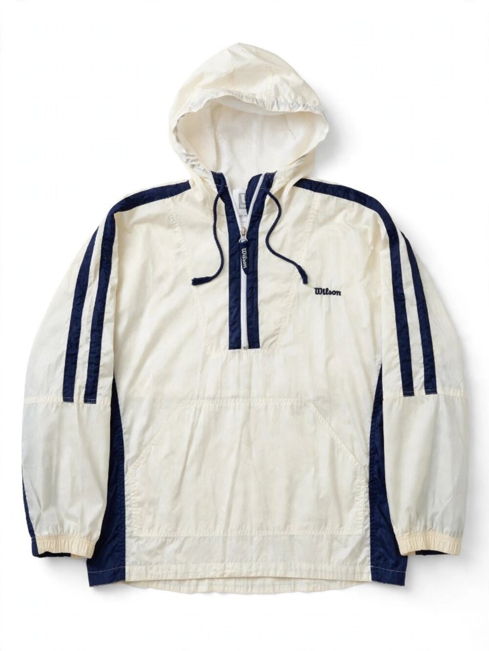 Vintage Wilson Hooded Anorak Windbreaker Cream Navy Half-Zip Men's L